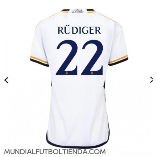 Camiseta Real Madrid Antonio Rudiger #22 Primera Equipación Replica 2023-24 para mujer mangas cortas